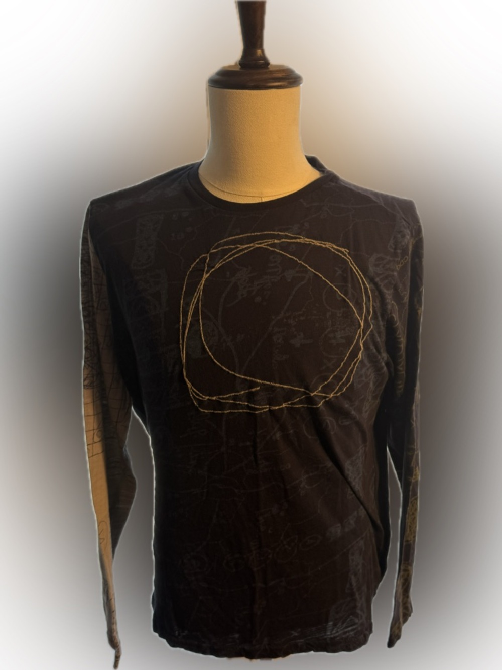 Desigual Graphic Long Sleeve Shirt Abstract Print Black Mens Large